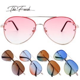 The Fresh Oversize Rimless Double Crossbar Ocean Color Lens Aviator Sunglasses 61mm Gift Box (2-Gold, Pink/Yellow)