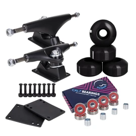 Cal 7 Skateboard Package Combo with 5 Inch / 129 Millimeter Trucks, 52mm 99A Wheels, Complete Set of Bearings and Steel Hardware (Black Truck + Black Wheels)