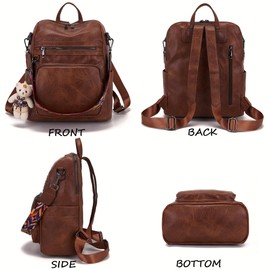 Qiyuer Women's Fashion PU Leather Backpack Purse for Women Designer Ladies Travel Convertible Shoulder Bag Brown