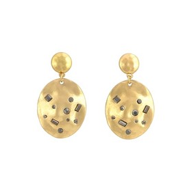 Dauplaise Jewelry Fashionable Hematite Drop Earrings with Black Metal Detailing- Gold Tone, Base Metal, No Gemstone