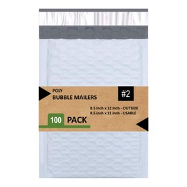 Sales4Less #2 Poly Bubble Mailers 8.5X12 Inches Padded Envelope Mailer Waterproof Pack of 100, White,Grey