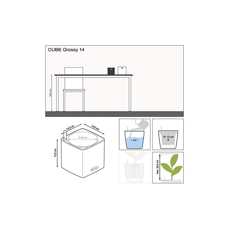LECHUZA Cube Glossy 14 High-Quality Plant Cubes with Stick Irrigation