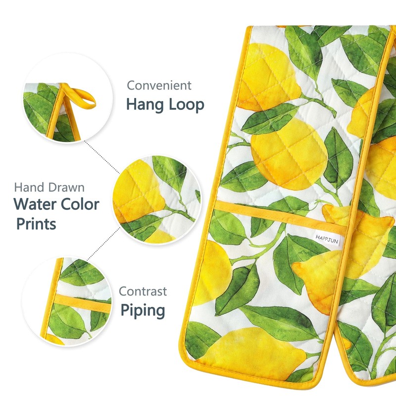 Double Oven Gloves Heat Resistant Yellow Ovens Mitt Cotton Potholders