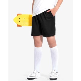 ZUEMET 3 Pack Boys Basketball Shorts Kids Youth Athletic Shorts Quick Dry Sport Clothes with Pockets Size 11-12 Years Black+Navy Blue+Light Grey