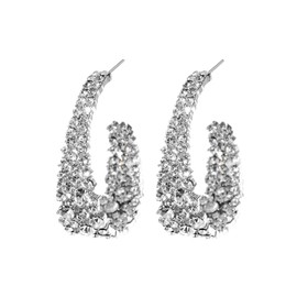 Crystal fashion earrings versatile party gift lady's zircon ring earrings shiny inside and outside jewelry gift (white gold)