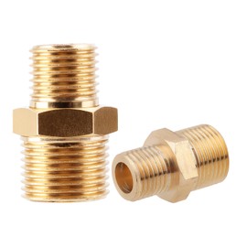 Gosknor 2pcs Brass Hex Nipples, 3/8 Inch NPT Male x 1/4 Inch NPT Male Pipe Fitting Connector High Pressure Pipe Adapter for Water, Gas, Oil Pipes Accessories