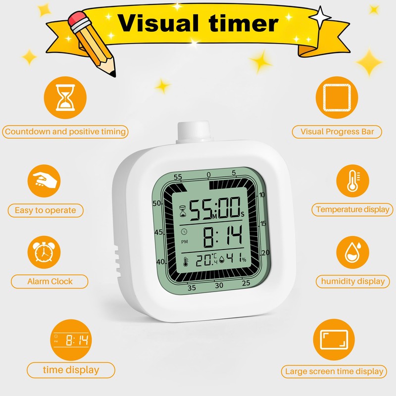 Visual Timer, 60 Minutes Countdown & Countup Timer, Digital Alarm