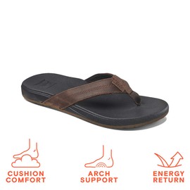 REEF Cushion Phantom LE Men's Flip Flop, Full Grain Leather Straps, Ultra Soft Cushion Footbed, Black/Brown, 11