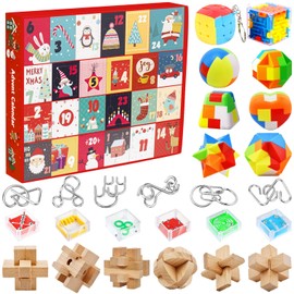 Brain Teaser Advent Calendar 2024 for Kids - 24 Days of Christmas Countdown Calendar With 3D Metal, Wooden and Plastic Puzzle Toys-Mind,IQ,Logic Test and Handheld Disentanglement Games For Boys Girls Teens Adults Challenge