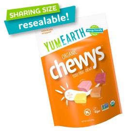 YumEarth Organic Fruit Chews - Fruit Flavored Candy Chews, No Dye, Allergy Friendly, Gluten Free, Non-GMO, Vegan Candy with No Artificial Dyes, 5 Ounce