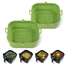[2 Pack] Silicone Air Fryer Liners Square - Reusable Airfryer Silicone Basket - Easy to Clean Air Fryers Silicone Pot for 5.8 to 8 Qt Large Air Fryer Baking Tray Oven Accessories, 8.5 Inch