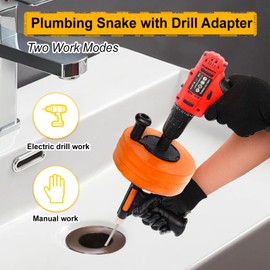 Drain Auger 50FT, Drain Snake 25FT 35FT 50FT with Drill Adapter, Plumbing Snake Clog Remover Use Manually or Powered for Kitchen, Bathtub and Shower Drains