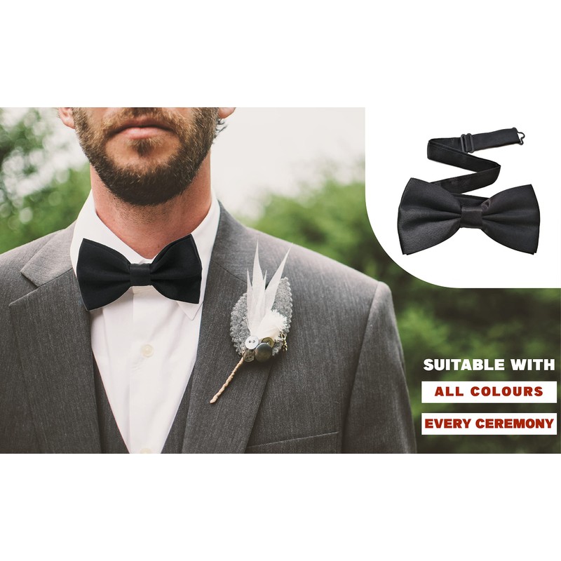 UtopyaUK Mens Bow Tie Satin Plain Novelty Adjustable Clip Fastening