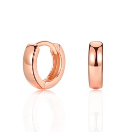 Small Rose Gold Hoop Earrings, 925 Sterling Silver Post Lightweight Sleeper Hoops Earring for Women Girls Gifts Diameter 8mm Thickness 3mm