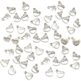 Zhiheng 50 Pack Family Pendant Heart Shaped Charms Mom Dad Brother Sister Grandma Grandpa Uncle Aunt Daugther Son Alloy Loose Beads for Jewelry Making Wine Charms Decoration