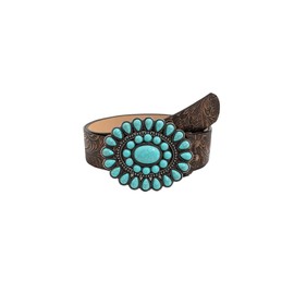 GORGLITTER Women's Western Leather Belt Vintage Turquoise Buckle Waist Belt for Dress Bronze 12 Months