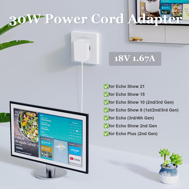 30W 18V 1.67A Power Supply for Echo Show 8, Echo