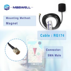 Maswell GNSS Antenna - Dual Band GPS L1 + GLONASS G1, 1561-1610 MHz, 2dBic, Magnet Mount, SMA-Male Connector, 9.8ft Cable, for Vehicle, Van, Truck, and Satnav Navigation