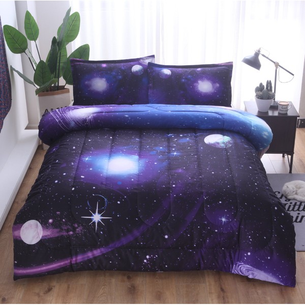 Wowelife Galaxy Comforter Full Size, Blue and Purple Galaxy Bed Set Colorful, 5 Piece Bedding Set with Print Comforter(Full, Dark Purple Galaxy)