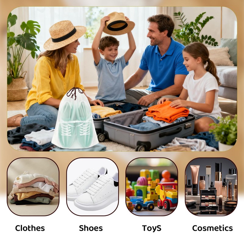 8 Pack Waterproof Travel Drawstring Shoe Bags, Transparent Portable Shoe