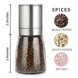 Pepper Grinder 6.3 Inch with Adjustable Coarseness Stainless Steel Mill for Salt and Pepper (1 Pack Pepper Grinder)