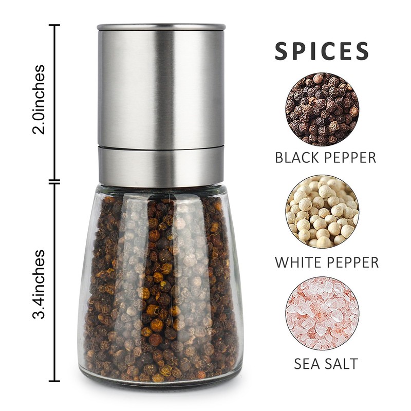 Pepper Grinder 6.3 Inch with Adjustable Coarseness Stainless Steel Mill