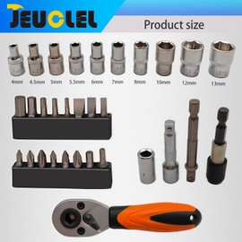 JEUCLEL 31PCS 1/4" Drive Mini Ratchet Set with 6 point sockets, Torx, Phillips, Hex, Flat Heads and extension, 72 Tooth Quick Release Head Mini Ratchet Wrench Screwdriver Bits Kit for Tight Spaces