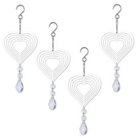 4 Pcs Wind Spinner Blanks 4-Inch Silver Heart Metal Whirling Art with Crystal Pendant Hanging Chimes for Yard Garden Lawn Window Porch Mandala Wind Chimes