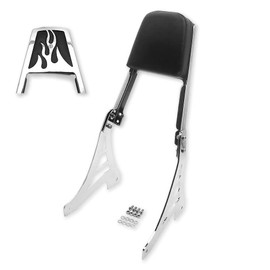 HTTMT MT146-F-CD Chrome Flame Backrest Sissy Bar With Leather Pad Compatible with 1995-2003 Harley Davidson Sportster 883 XL883 1200 XL1200