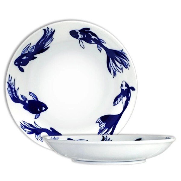 SET of 2 Japanese Dinner Dish Plates 7.75"D Porcelain Goldfish