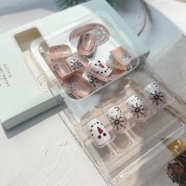 24Pcs Christmas Black Snowflake Press on Nails Black Silver Glitter Snowmen Fake Nails Glossy long nose snowman Glue on Nails White French with Snowflake Designs Full Cover Acrylic Nails for Women