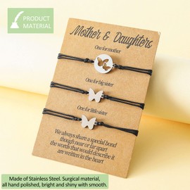 CERSLIMO Gifts for Mum - Mother & Daughters Bracelets, 3 Pcs Butterfly Pendant Bracelets for Mum & Daughters | Mum Birthday Gifts | Mum Christmas Gifts | Mum & Sister Daughter Gitfs
