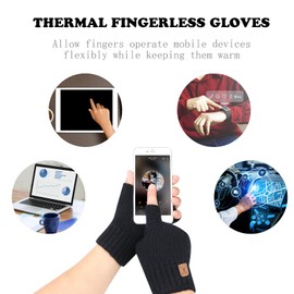 Geoxury Fingerless Gloves - Winter Warm Knitted Gloves Thermal Fingerless Winter Gloves for Men Cold Weather Working Running Driving