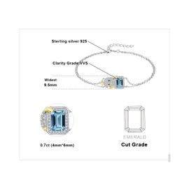 Jewelrypalace Cute Yellow Duck Emerald Cut Real London Blue Topaz Bracelet Women's Silver 925 Bangle with Stone Gold Jewellery Set, Bracelets Girls Adjustable Bangles Gold-Plated Gift for Women,