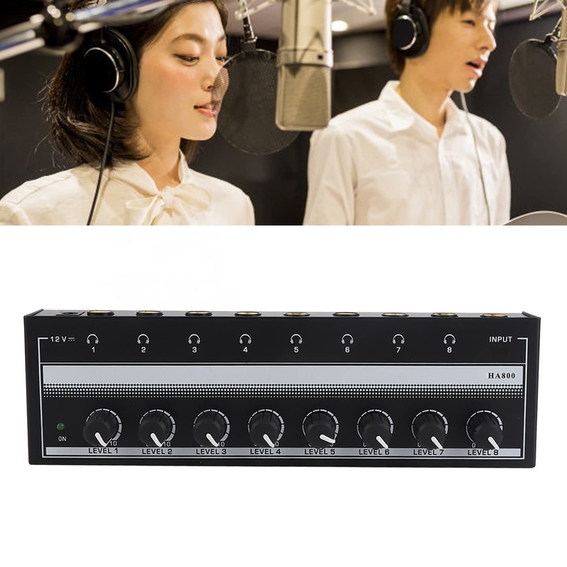8 Channel Headphone Amplifier, Portable Metal Stereo Audio Amplifier with