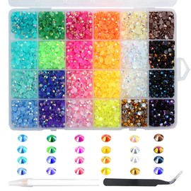 6000 Pieces Rhinestones for Nails, BetterJonny Heat Fix Rhinestones for Crafts, 5 mm Nail Art Rhinestones, Flatback Gemstones, Round with Tweezers and Dotting Pen for DIY Crafts Nails Clothing
