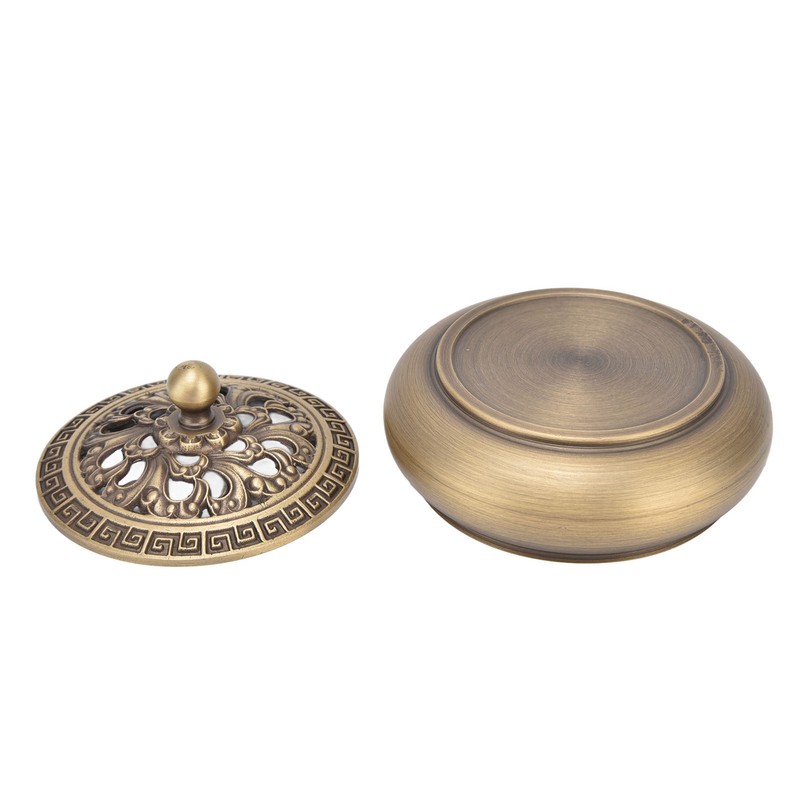 Antique Incense Burner Brass Holder with Lid Fireproof Cotton Interior