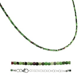 Echmeck Handmade Green Ruby Zoisite Gemstone Bead Strand Necklace 16'' with 1.5'' Silver Extension for Women