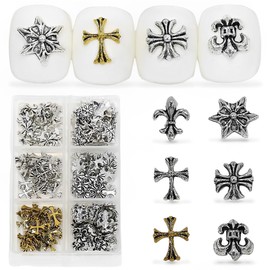 120 Pieces Cross Nail Art Charms Kit, Nail Charms, Charms Nails, 3D Metal Punk Nail Jewellery for Nail Decorations, 3D Nail Charms, Nail Art Decorations