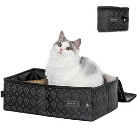 PETSFIT Portable Litter Box - Leak-Proof, Waterproof Bottom, Fit for Medium Cats & Kitties, Travel Litter Box with Lid, Standard Collapsible Litter Box Perfect for Hotel/Lawn/Car Travel