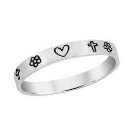 Love and Faith Emblem 3mm Band .925 Sterling Silver Ring (7)