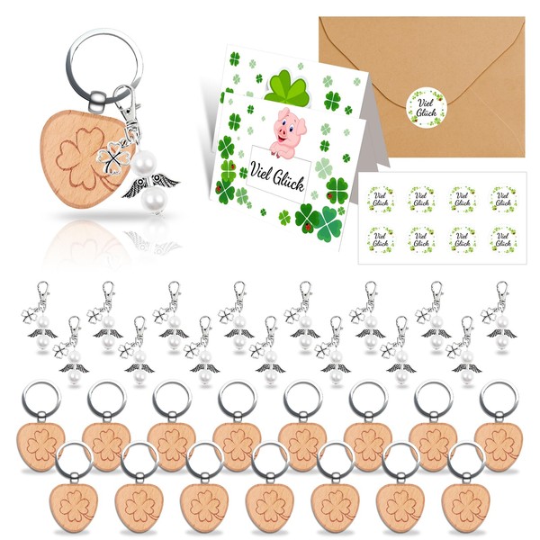 LIHIQIYA Four-leaf Key Fob, Wooden Key Fob, Good Luck, Wooden