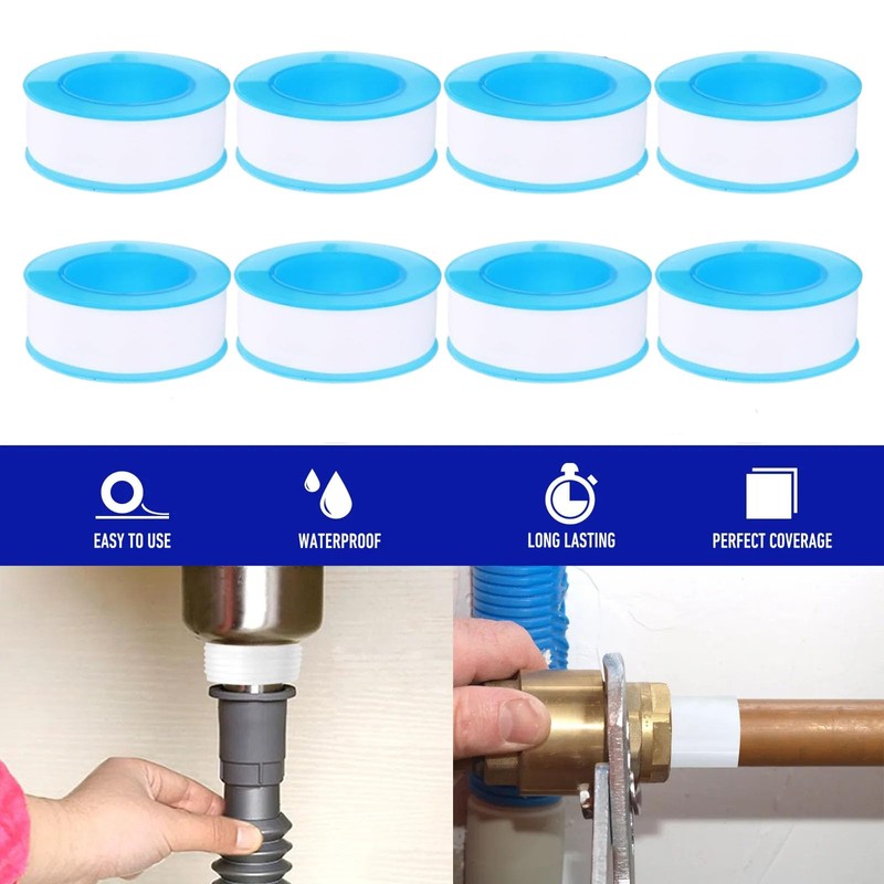 8Rolls PTFE Plumbers Tape Upgraded - 25m X 22mm Waterproof