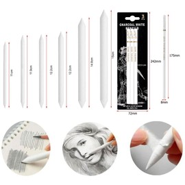 Sketching Highlight Pen, Paper Wiper Set, White Charcoal Pencil, 6 Pieces Mixing Paper Wiper, 3 Pieces White Pencil Set, Non-Toxic Drawing Pencils Tools for Fine Art Supplies, Soft, Medium, Hard