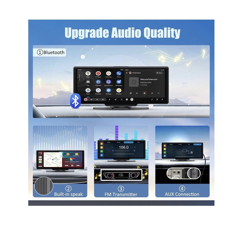 M CARKUMI Wireless Carplay Screen for Car, 10.26" Portable Car