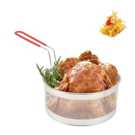 Deep Fry Basket, Round Stainless Steel Drain Frying Basket, Kitchen Cooking Strainer Colander, Drain Grease Easily, Cook, Boil Or Fry Food with Ease for French Fries, Chicken Thighs(16CM)