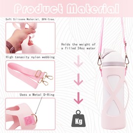 Bigwaves Bottle Bumper Silicone Boot Sleeve Protector With Handle For Owala Freesip Water Bottle 24 Oz, Water Bottle Carrier Grip Accessories For Running Bike, Gym Or Jogging (Pink with strap)