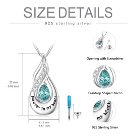 Shusukue Cremation Jewellery for Ashes Urn Necklace for Women 925 Sterling Silver Birthstone Cremation Jewellery Gift for Women Sympathy Gift, Sterling Silver, Gemstone