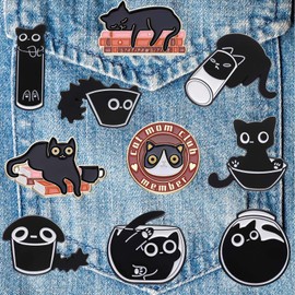 Schwarze Katze Emaille-Pins,10 Stück Kitten-Broschen,Niedliche Tier-Emaille-Brosche,Cute Brosche Anime Anstecknadeln,Lustig Rucksack Ierbrosche,Für Rucksack, Hut, Jacken, Taschen