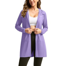 Women's UPF 50+ Swim Cover Up Sun Protection Hoodie Long Jacket SPF Lightweight Beach Cover Ups for Women(Purple,XL)